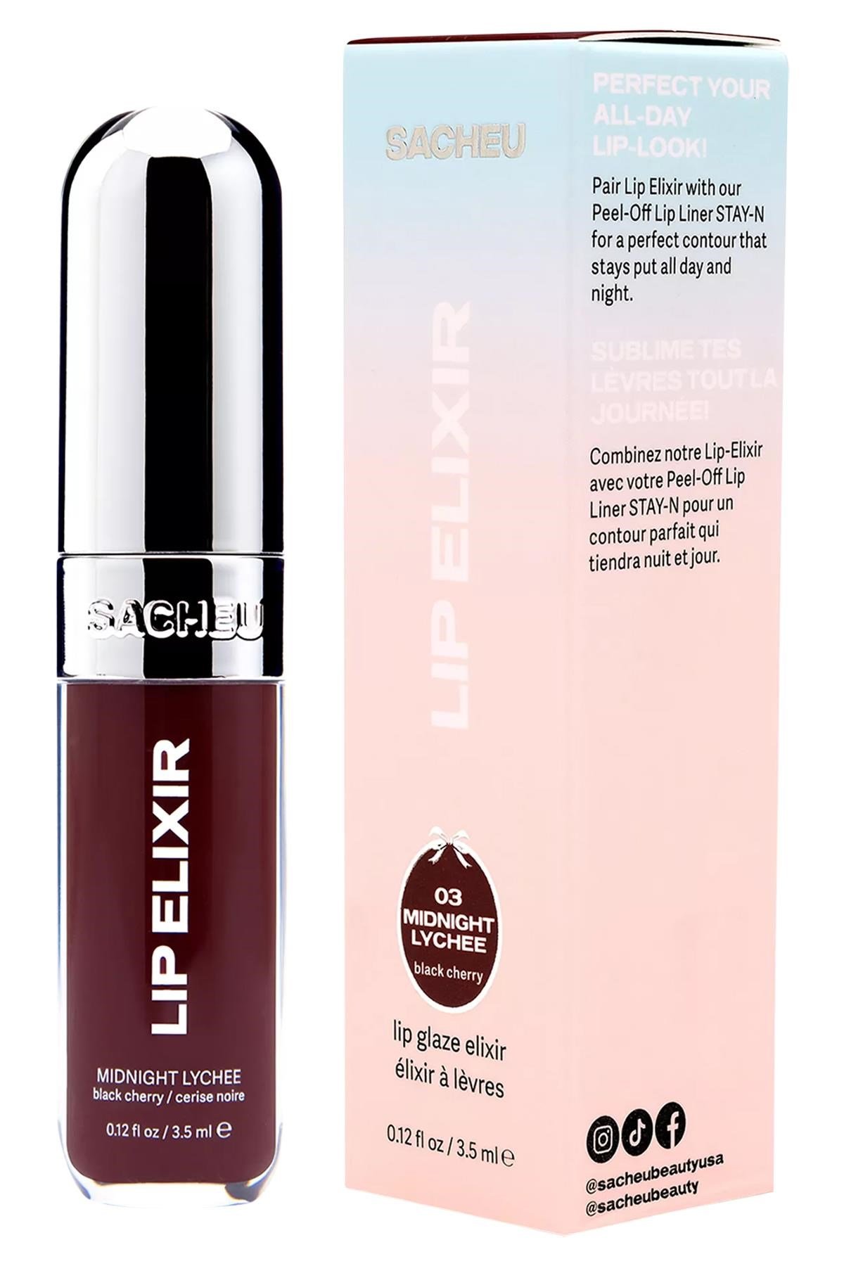 Sacheu Lip Elixir 3’ü 1 Arada Renkli Dudak Parlatıcı 03 Midnight Lychee 3.5ML