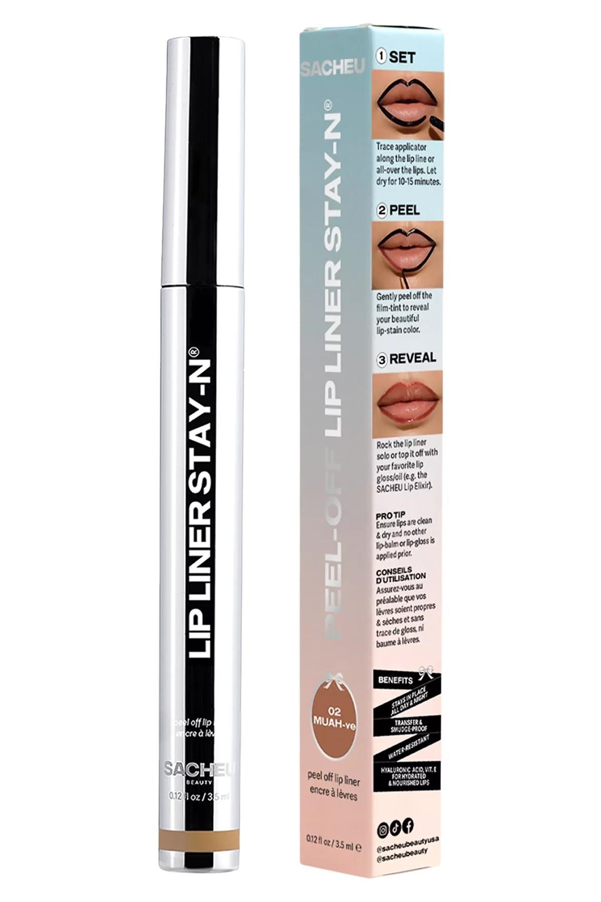 Sacheu Lip Liner Stay-n Soyulabilir Uzun Süre Kalıcı Dudak Çizgisi Belirginleştirici 02 MUAH-ve 3.5ML
