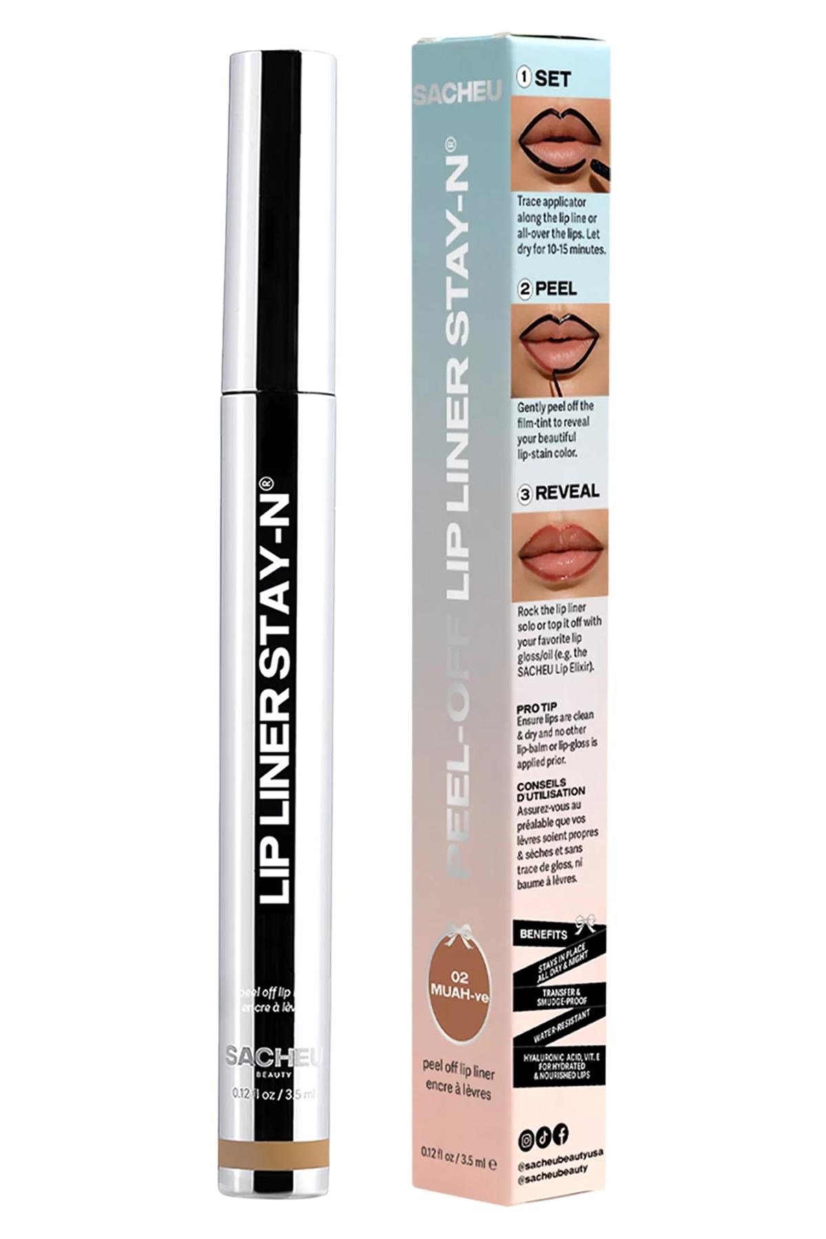 Sacheu Lip Liner Stay-n Soyulabilir Uzun Süre Kalıcı Dudak Çizgisi Belirginleştirici 02 MUAH-ve 3.5ML
