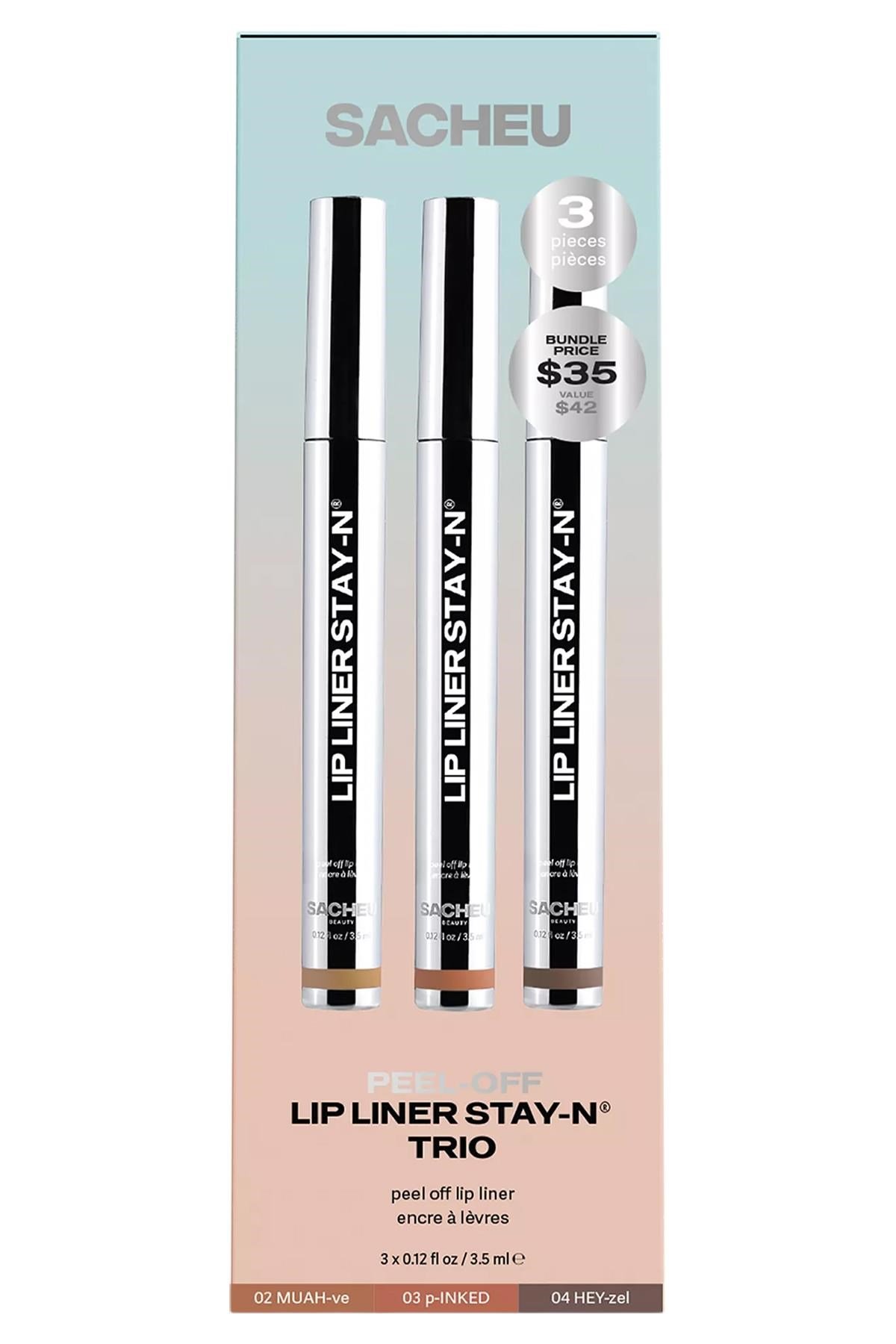 Sacheu Lip Liner Stay-n Soyulabilir Uzun Süre Kalıcı Dudak Çizgisi Belirginleştirici 3'lü Set