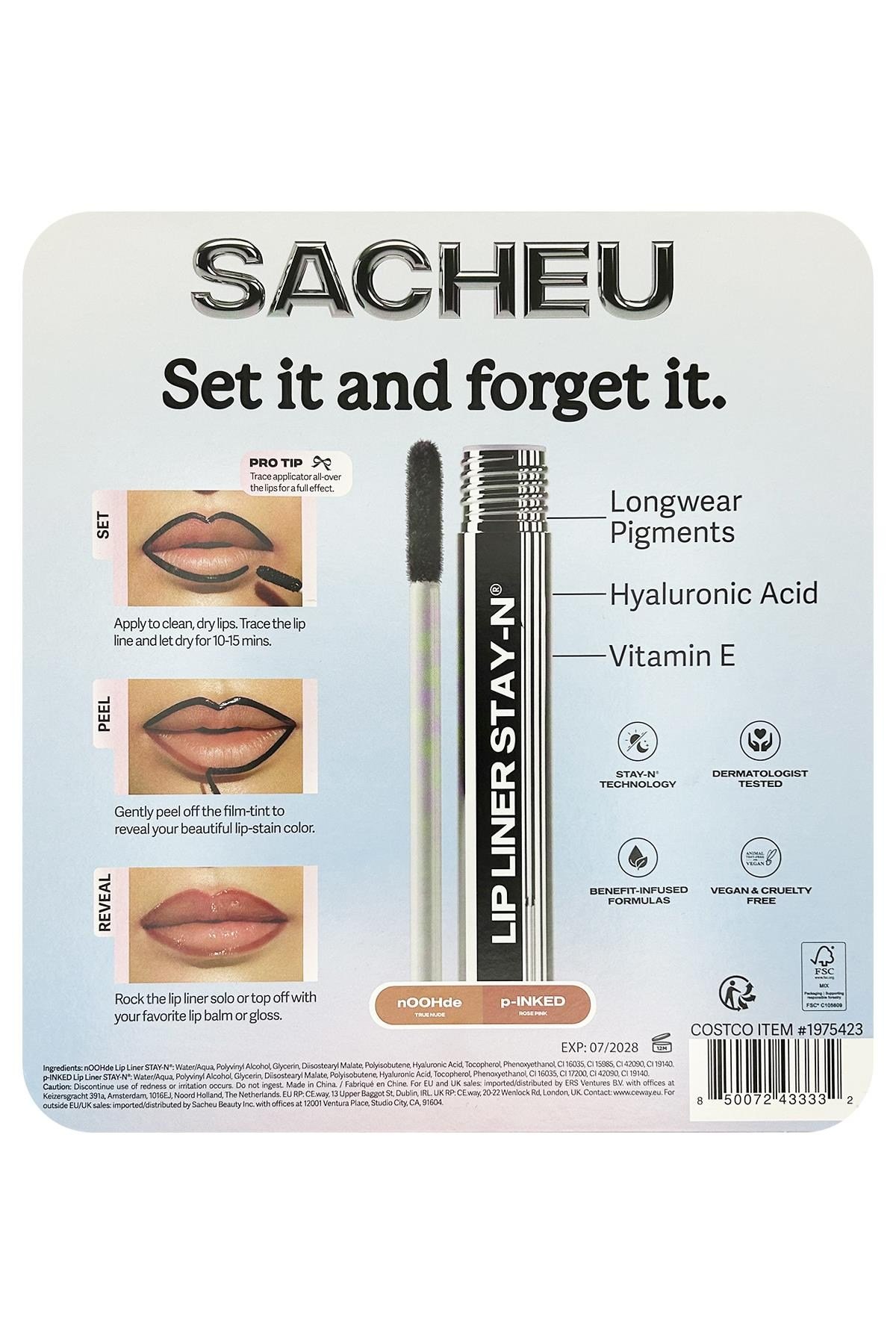 Sacheu Lip Liner Stay-n Soyulabilir Uzun Süre Kalıcı Dudak Çizgisi Belirginleştirici Set