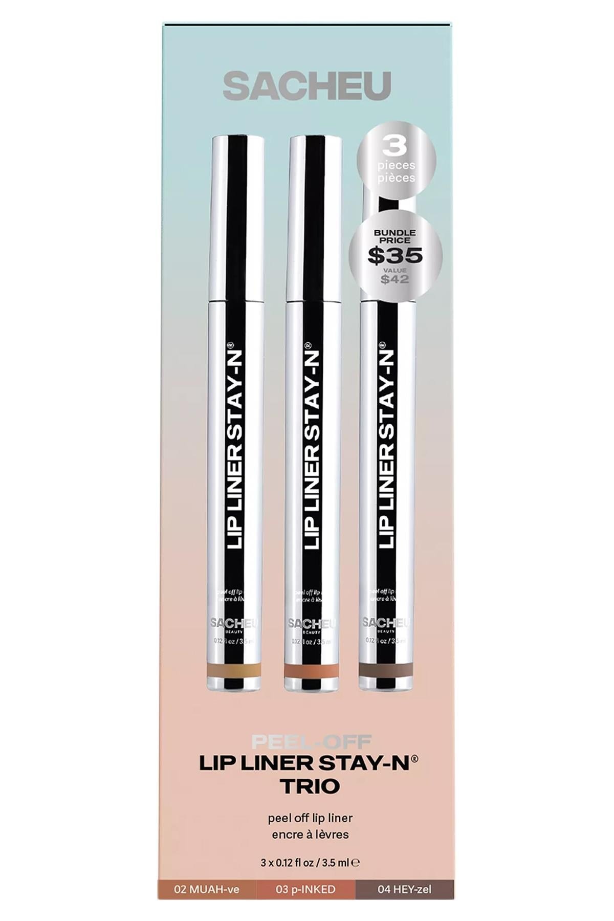 Sacheu Lip Liner Stay-n Soyulabilir Uzun Süre Kalıcı Dudak Çizgisi Belirginleştirici 3'lü Set
