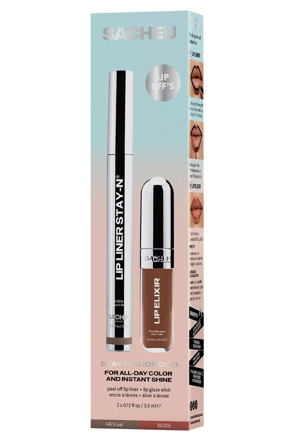 Sacheu Stay-n Nude Duo Uzun Süre Kalıcı Dudak Şekillendirme ve Parlaklık Seti 2x3.5ML