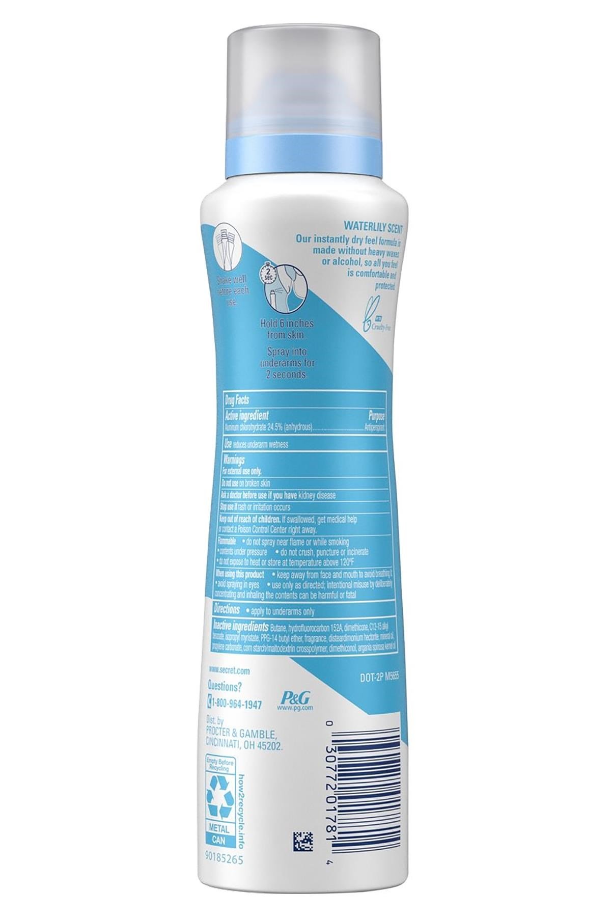 Secret Waterlily Antiperspirant Kuru Sprey Deodorant 116GR