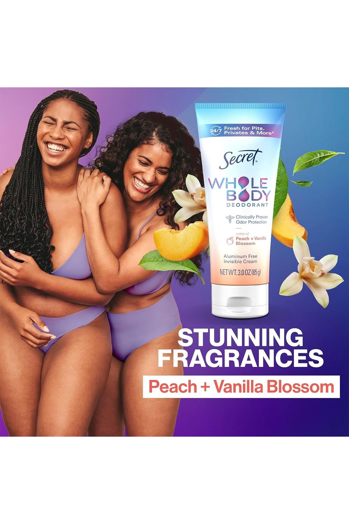 Secret Whole Body Peach + Vanilla Blossom Alüminyumsuz Tüm Vücut Krem Deodorant 85GR