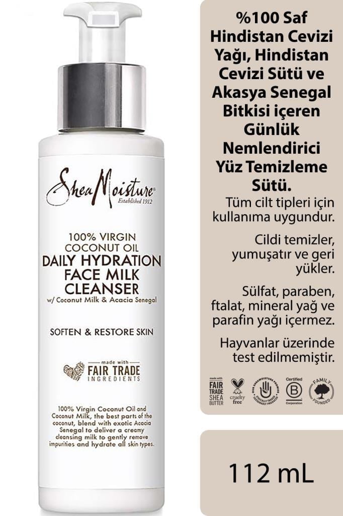 Shea Moisture %100 Saf Hindistan Cevizi Yağlı Günlük Nemlendirici Yüz Temizleme Sütü 112ML