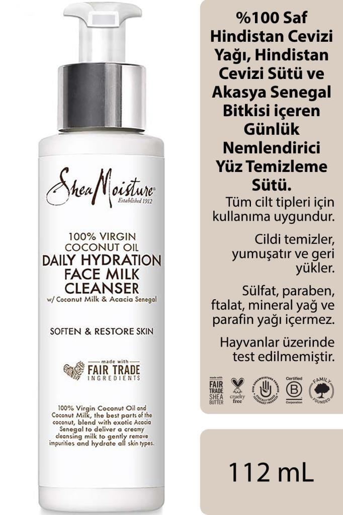 Shea Moisture %100 Saf Hindistan Cevizi Yağlı Günlük Nemlendirici Yüz Temizleme Sütü 112ML