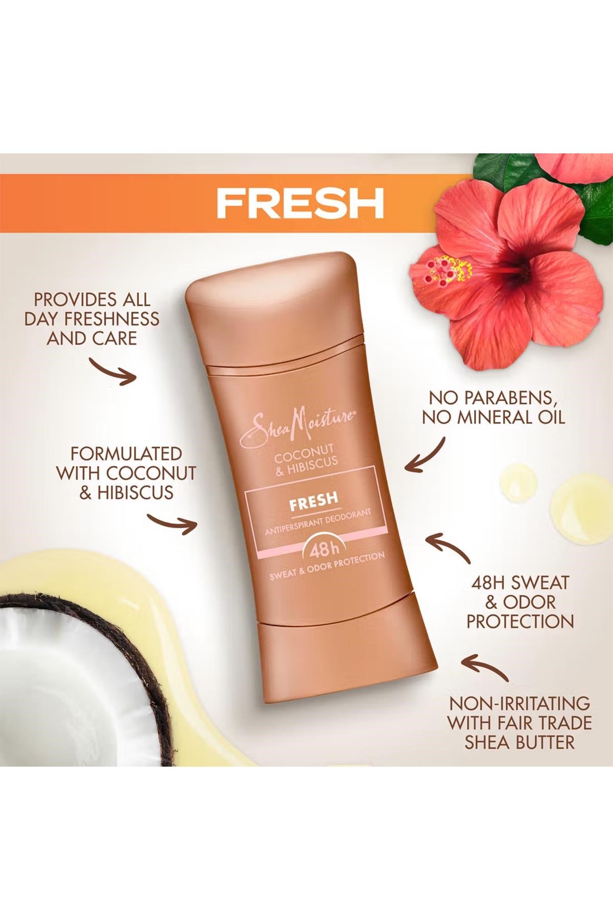 Shea Moisture Coconut & Hibiscus Fresh Antiperspirant Stick Deodorant 74GR