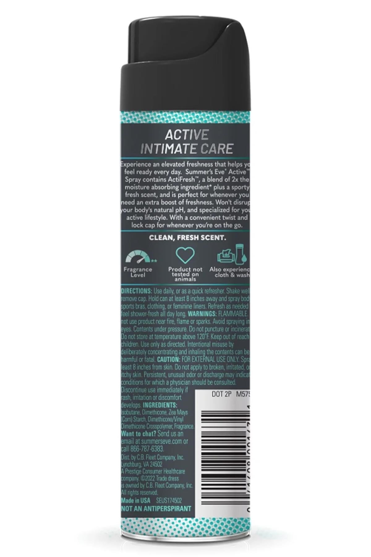 Summer's Eve Active Özel Bölge İntim Deodorant Sprey 56.7GR