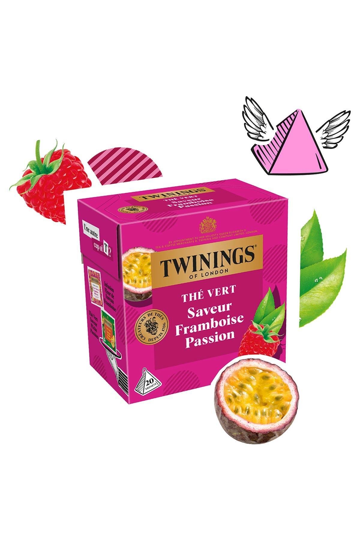 Twinings Frambuaz ve Çarkıfelek Meyvesi Aromalı Yeşil Çay 20 Bardak Poşet