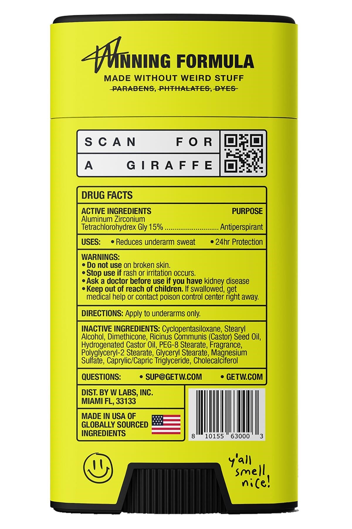 W Labs Original Antiperspirant Stick Deodorant 74GR