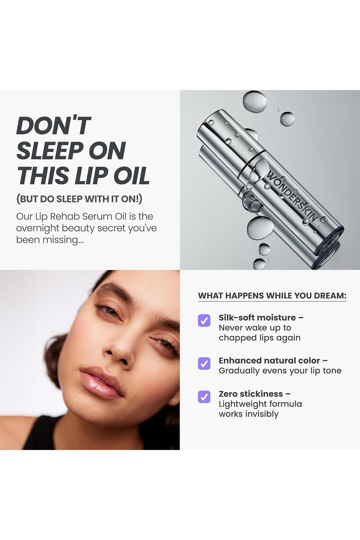 Wonderskin Lip Rehab Nemlendirici ve Onarıcı Şeffaf Dudak Serumu Yağı Clear 3.57ML