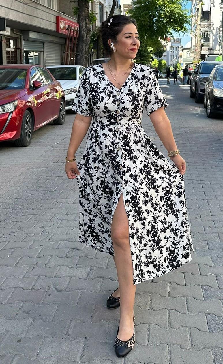 Alya Siyah Çiçek Elbise