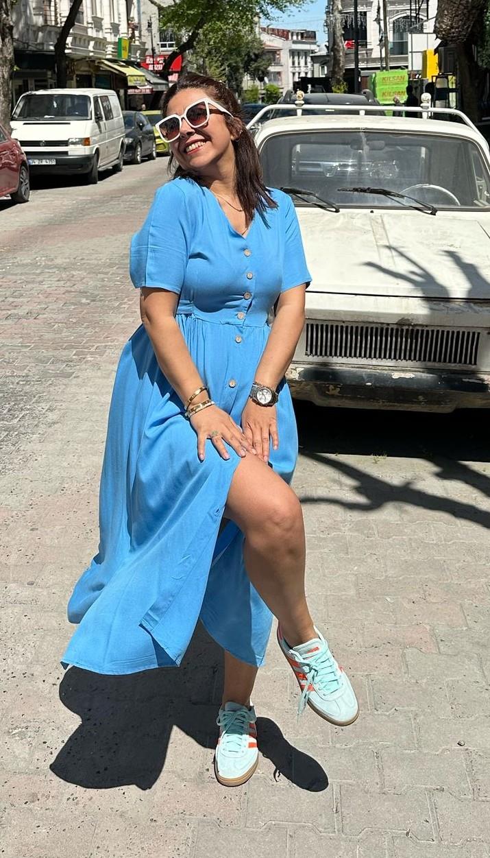 Bebek Mavi Düz Renk Elbise
