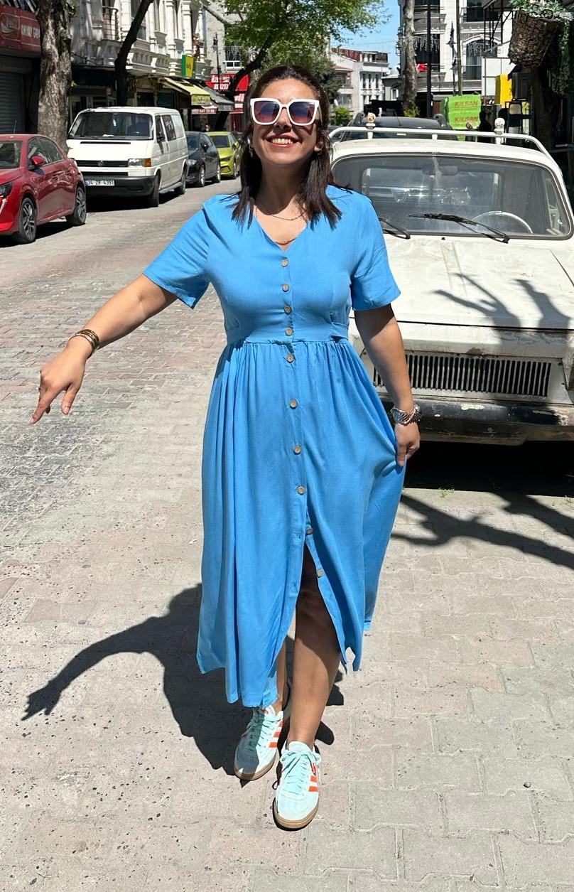 Bebek Mavi Düz Renk Elbise