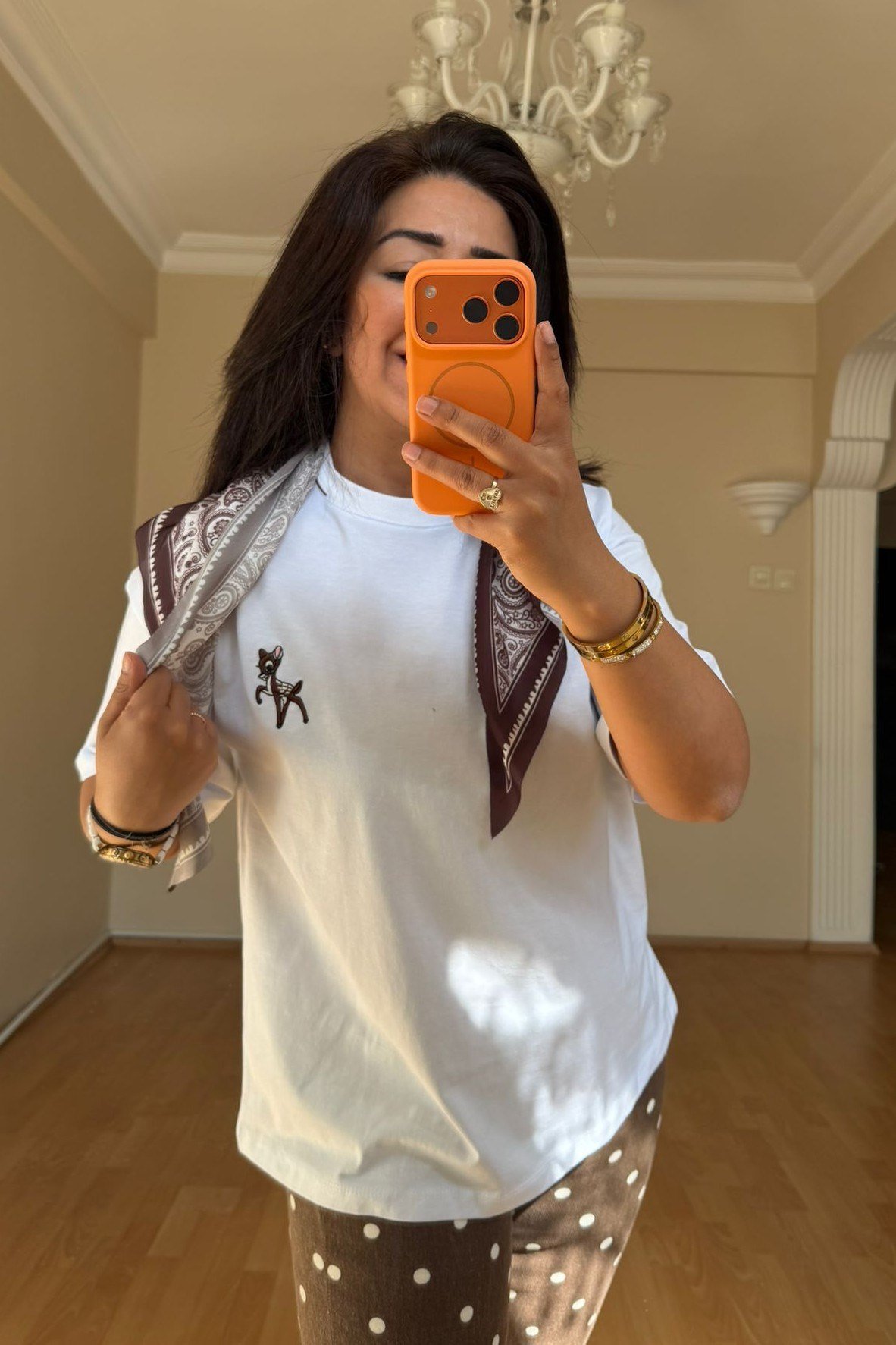 Beyaz Bambi Tişört Flarlı 