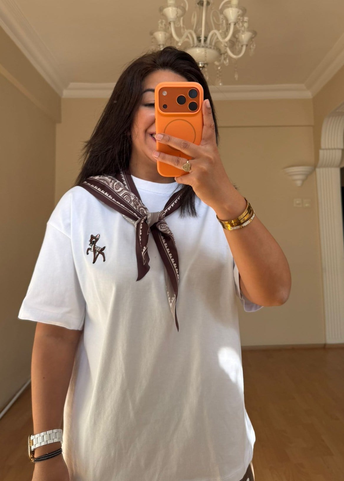 Beyaz Bambi Tişört Flarlı 