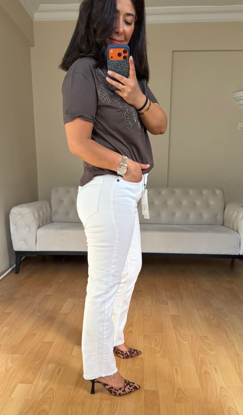 Beyaz Boyfit Jean Pantolon (iç göstermz)