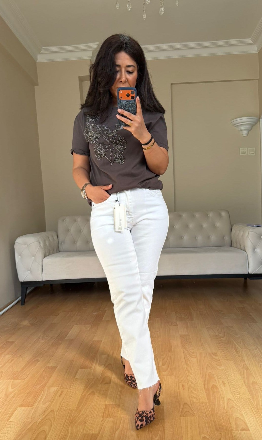 Beyaz Boyfit Jean Pantolon (iç göstermz)
