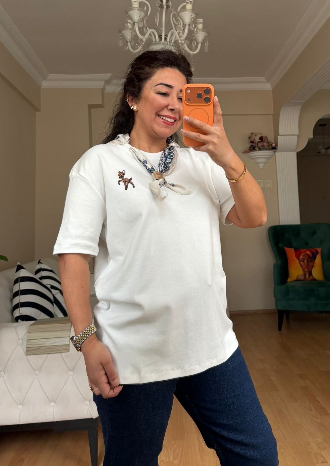 Beyaz  Flarlı  Tişört 