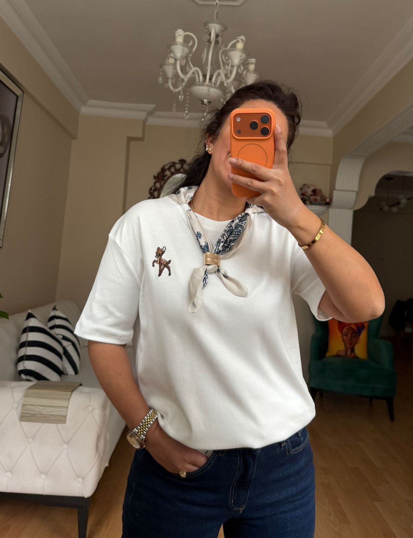 Beyaz  Flarlı  Tişört 