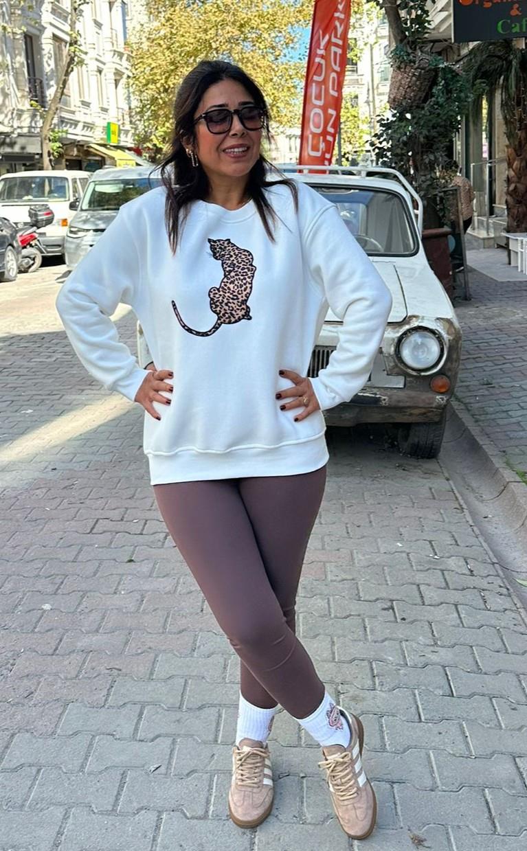 Beyaz Leopar Sweatsirt