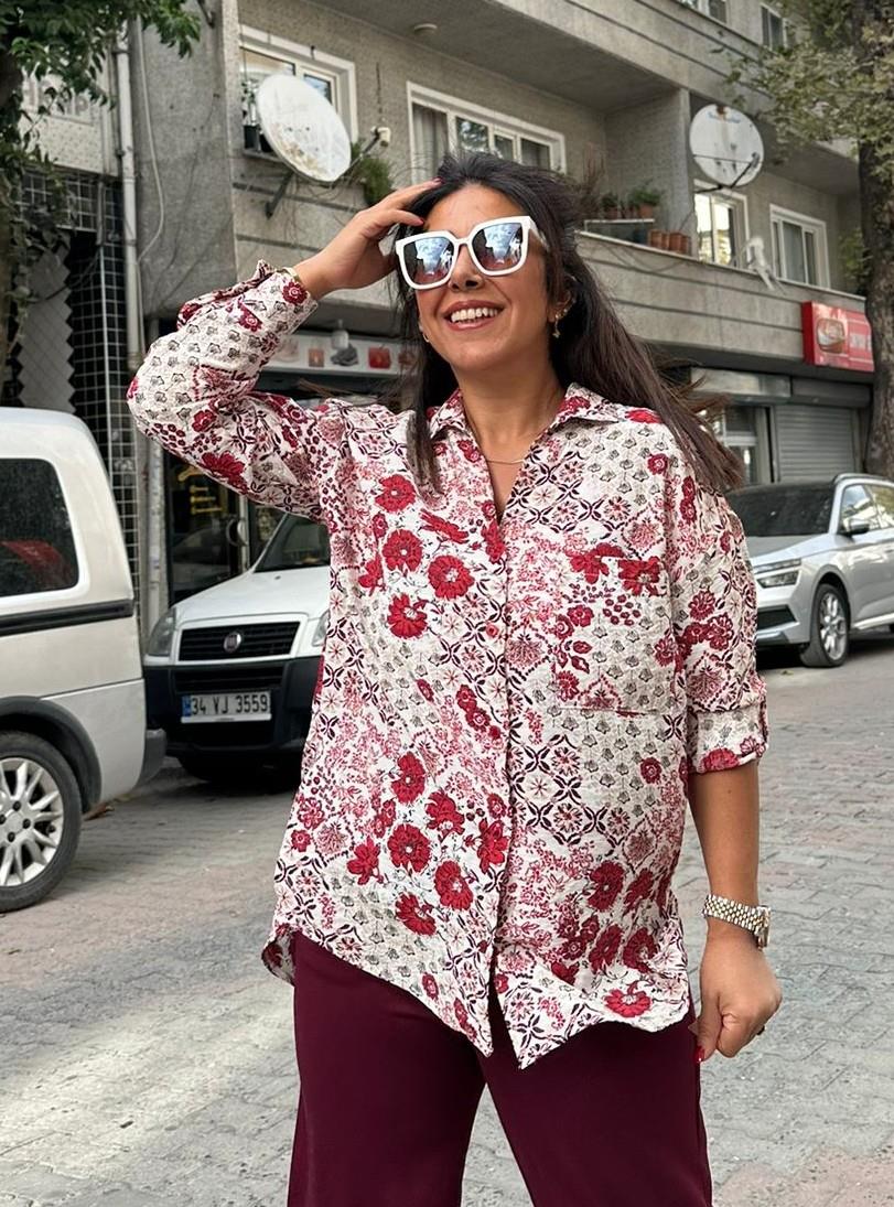 Bordo Çiçekli Gömlek ZRA (kendi bednenizi alın))
