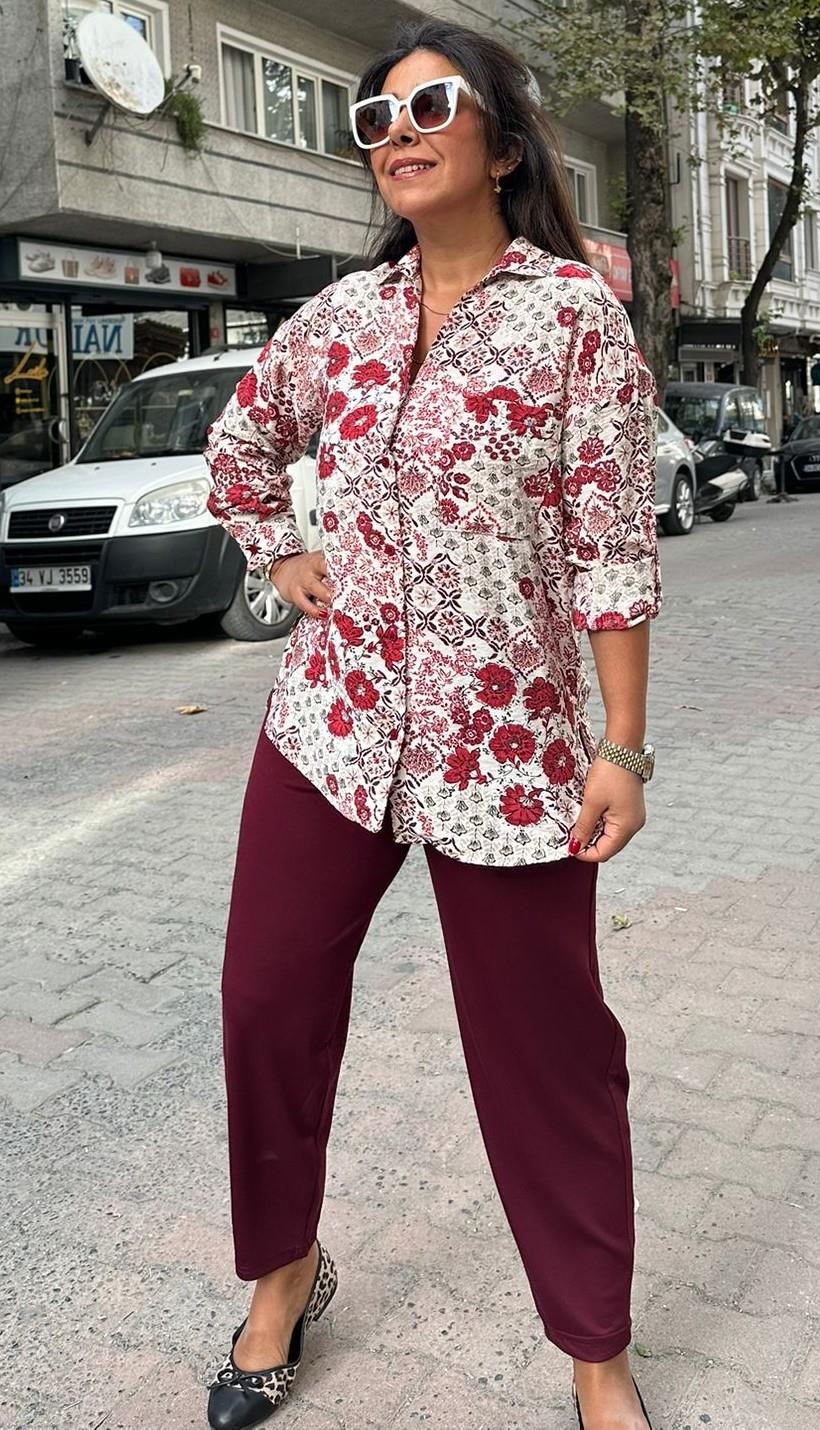 Bordo Çiçekli Gömlek ZRA (kendi bednenizi alın))