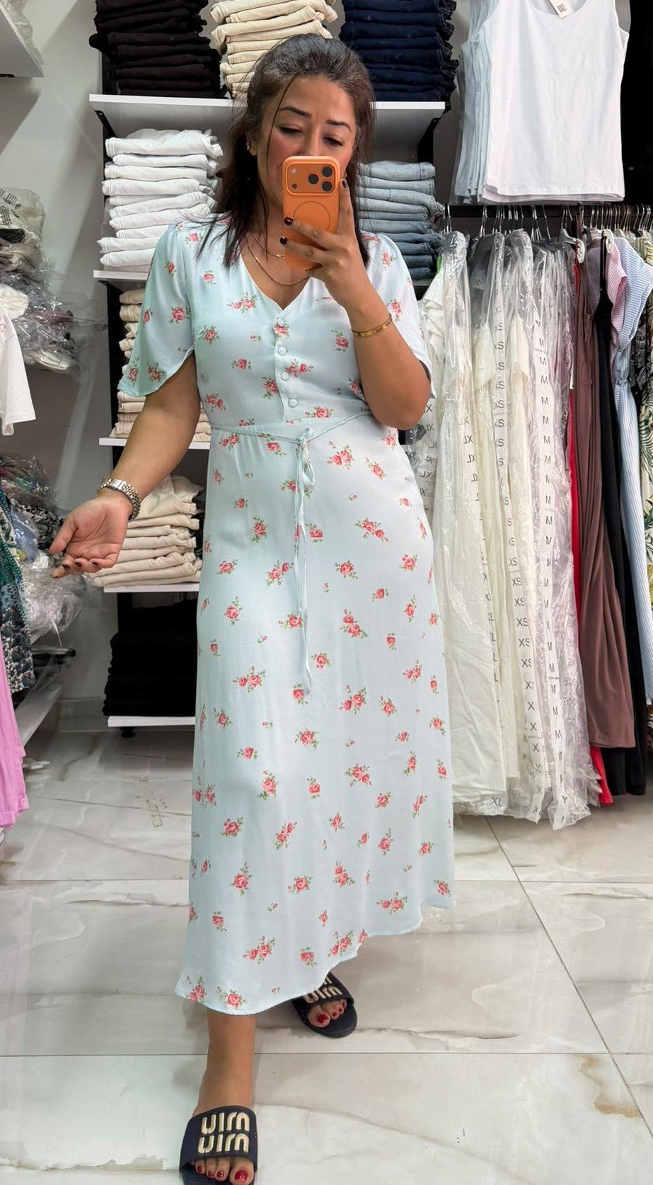 Çiçekli İpek Saten Çıtır Elbise