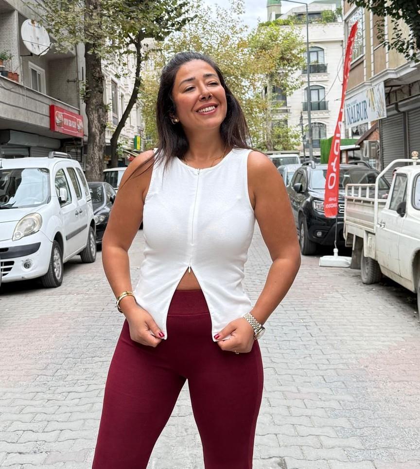 Çift Yön fermuarlı Atlet Ekru Beyaz