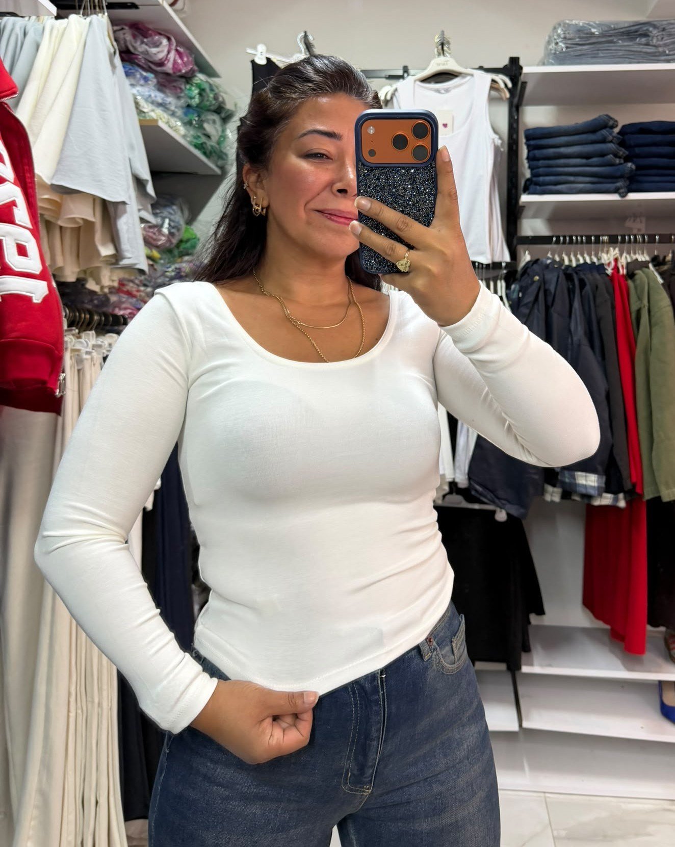 Ekru Beyaz U Yaka Likralı Body