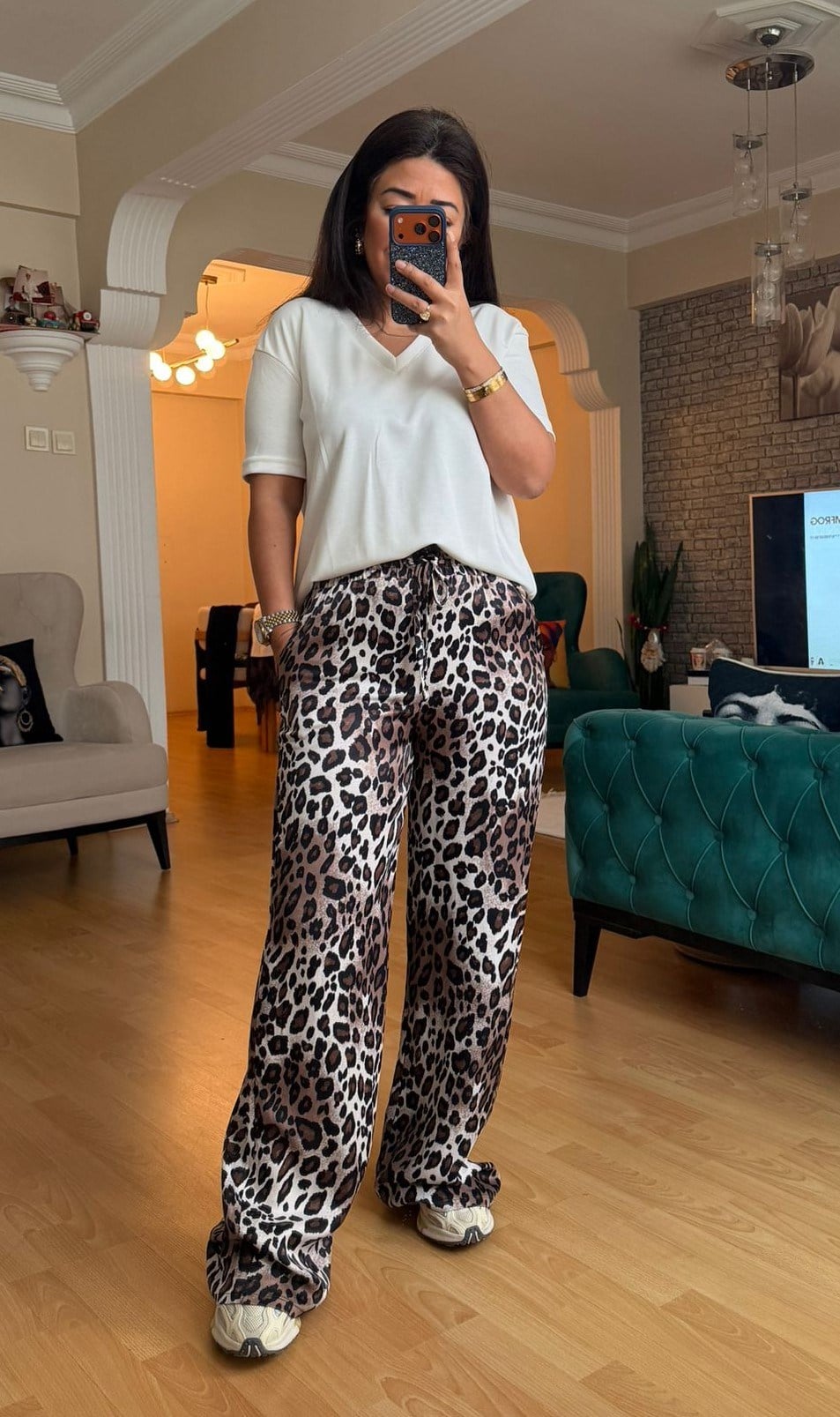 Güzel Saten Leopar Pantolon
