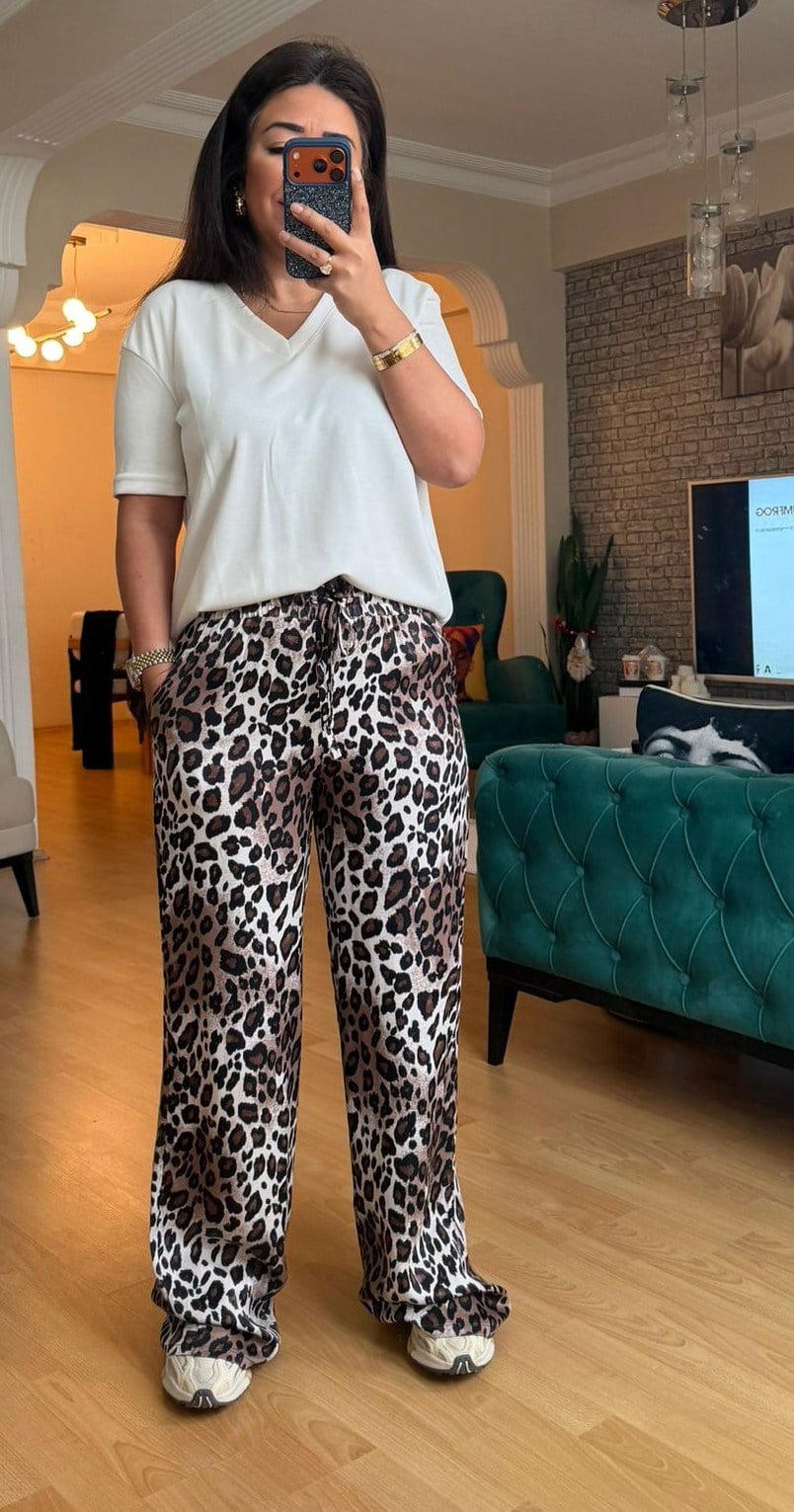 Güzel Saten Leopar Pantolon