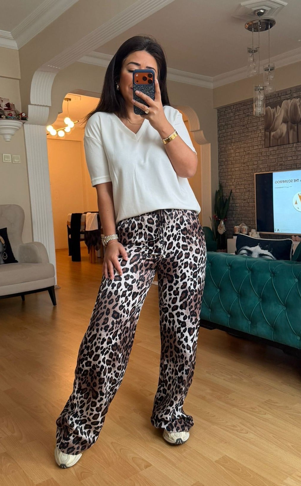 Güzel Saten Leopar Pantolon
