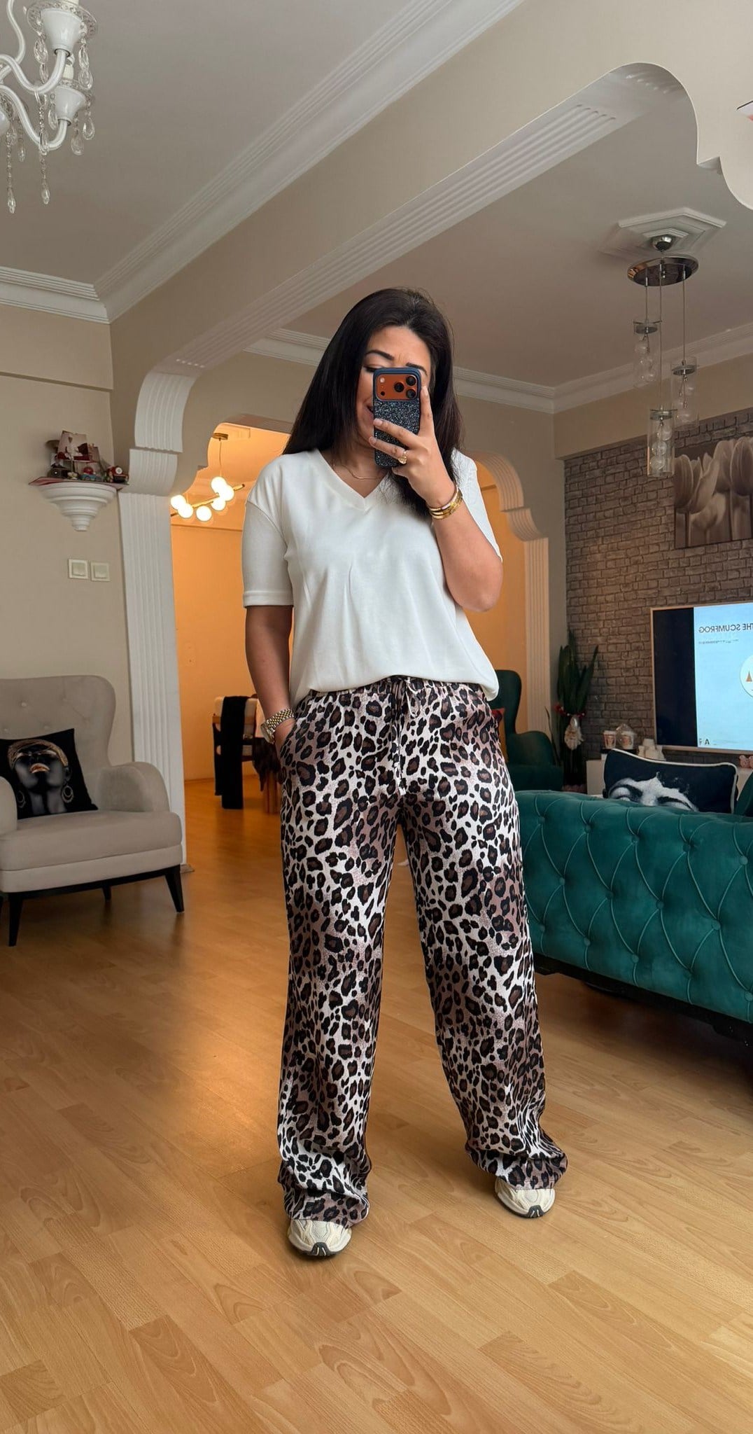 Güzel Saten Leopar Pantolon