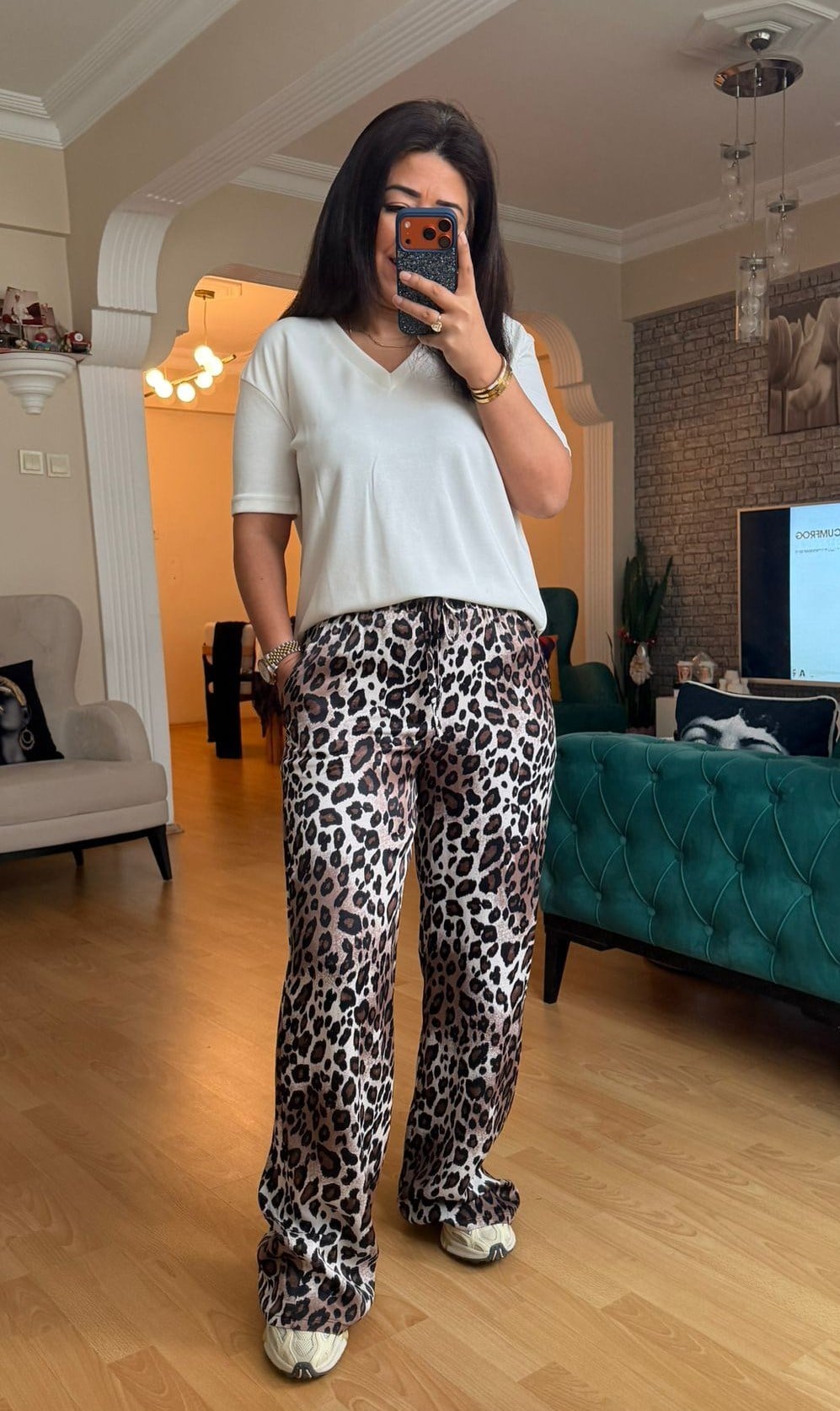 Güzel Saten Leopar Pantolon