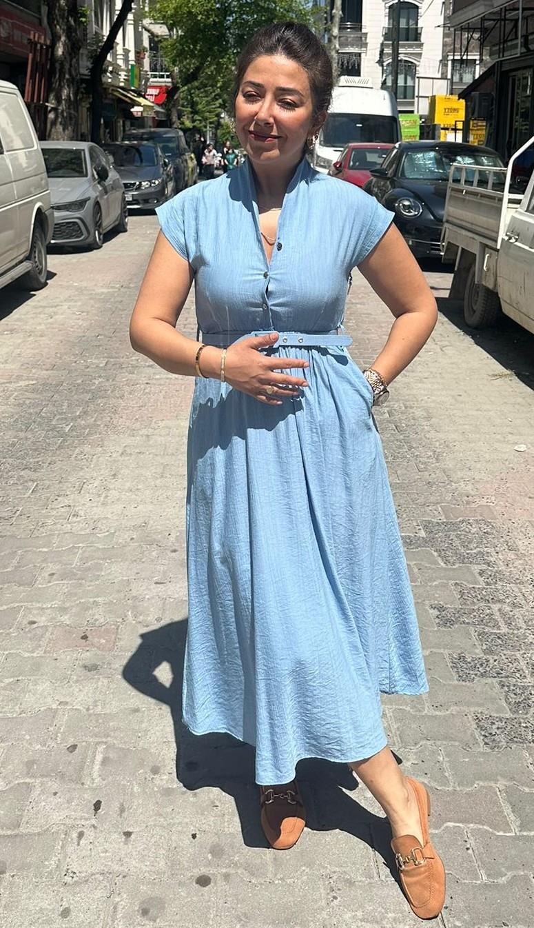Hakim Yaka Elbise Bebek Mavi
