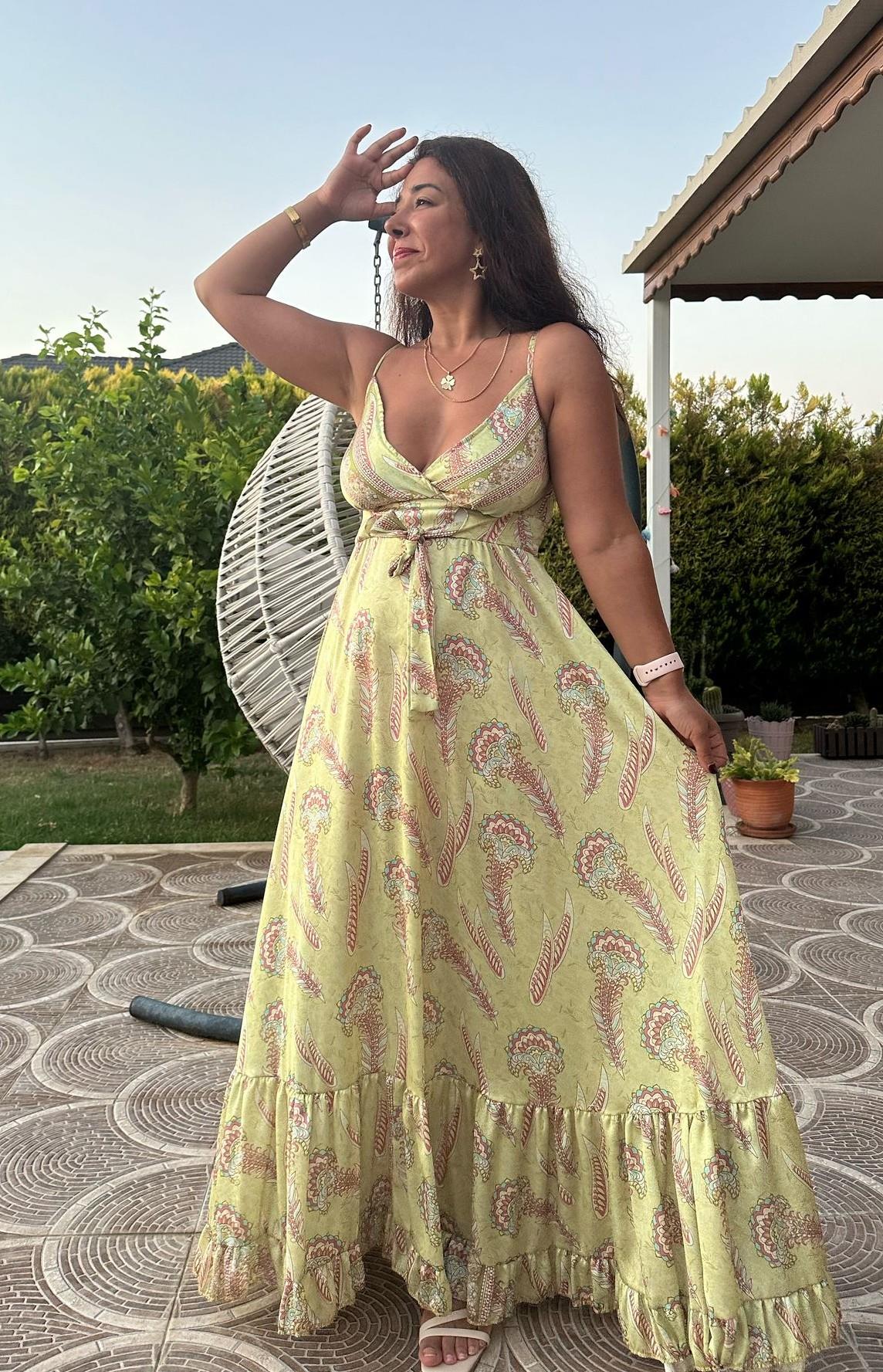 İpek Saten Yeşil  Elbise