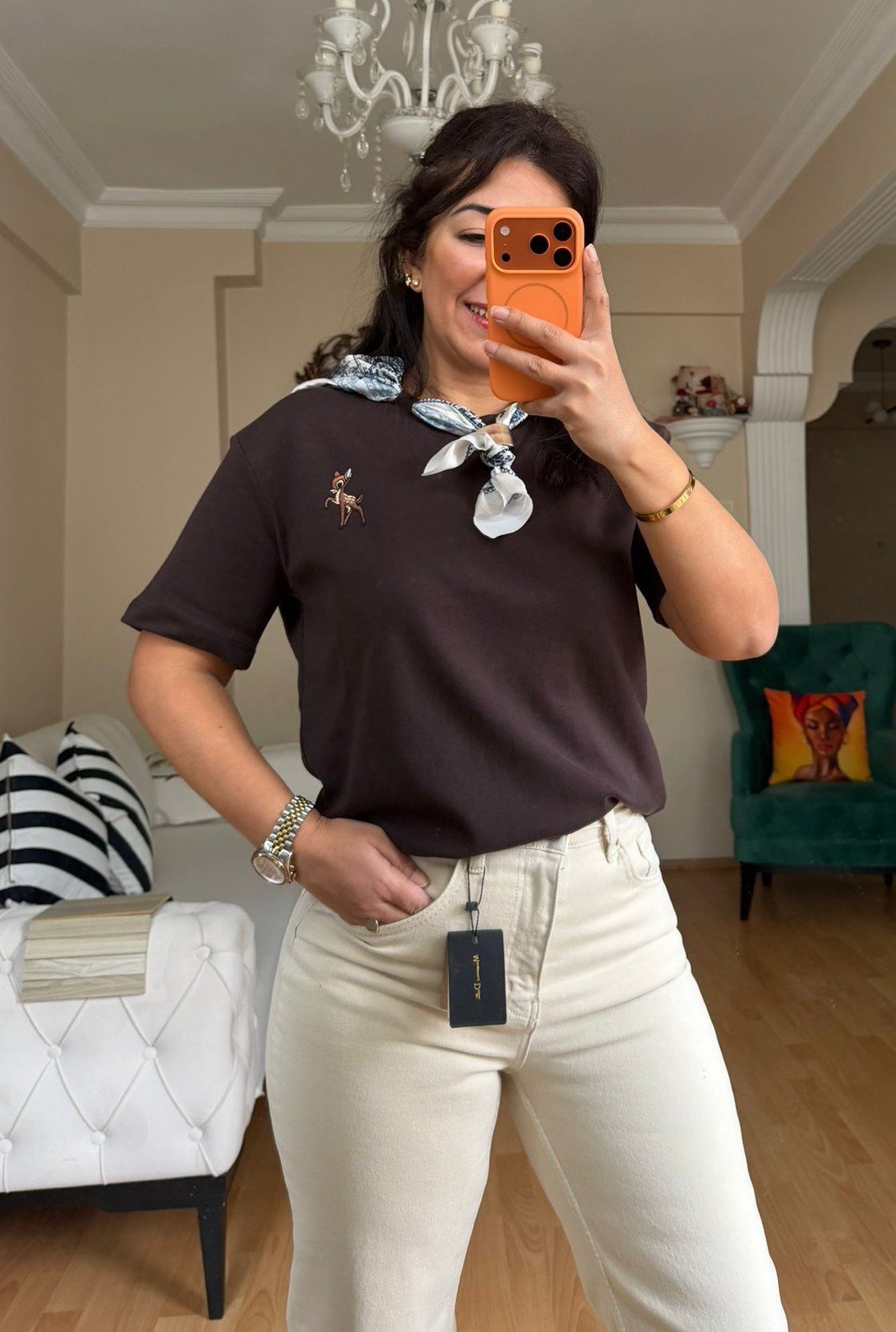 Kahve  Flarlı  Tişört 