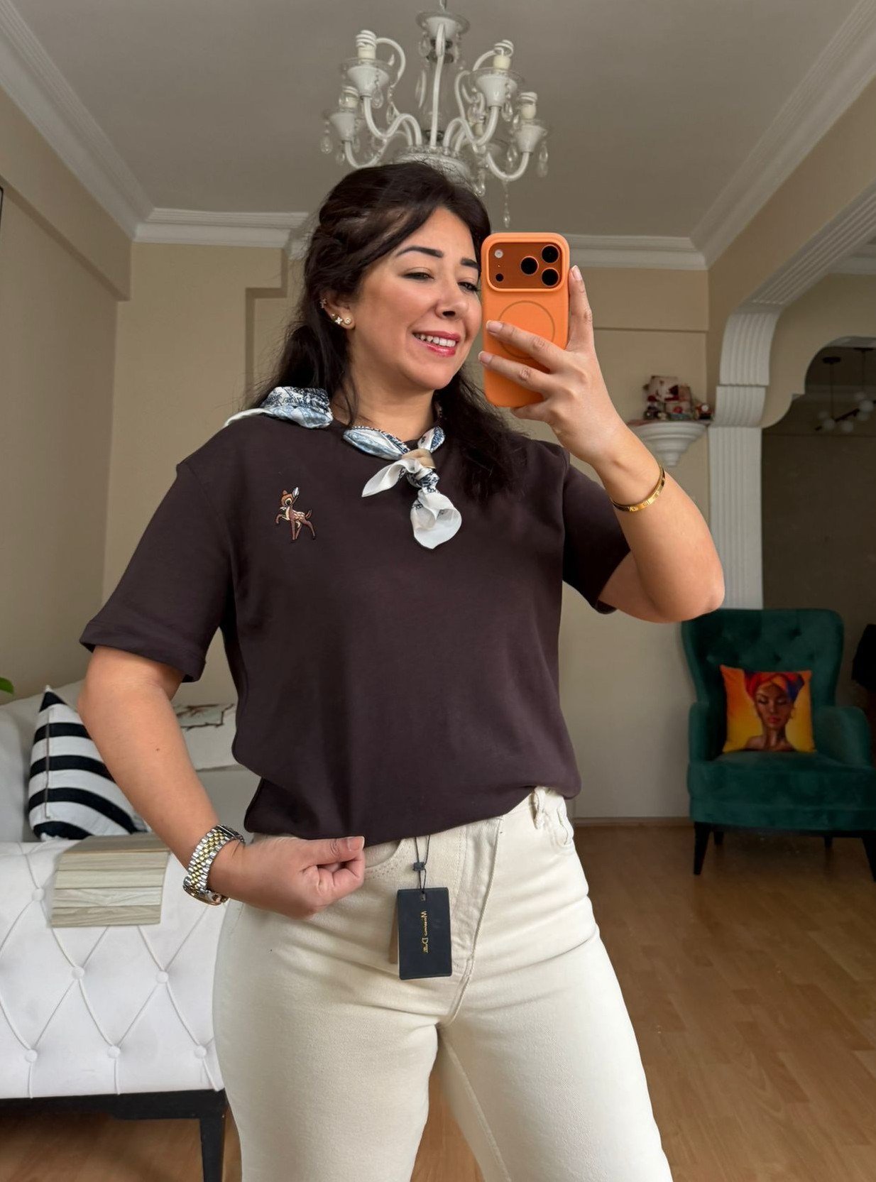 Kahve  Flarlı  Tişört 
