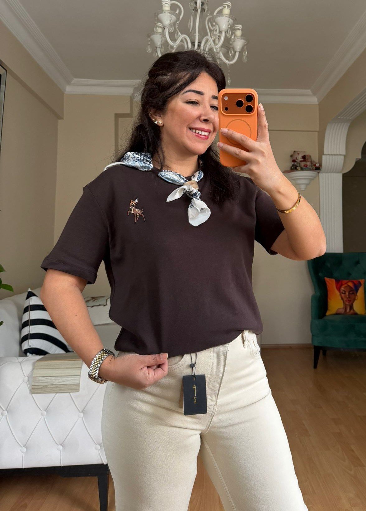 Kahve  Flarlı  Tişört 