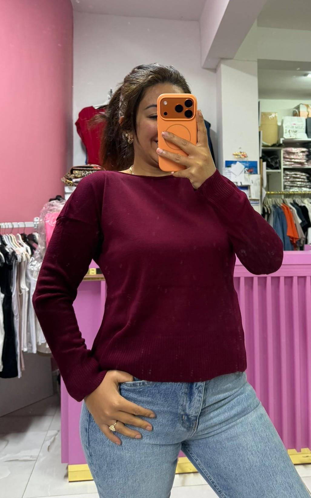 Kayık yaka Bordo Triko Bluz(38-42 uyumlu)