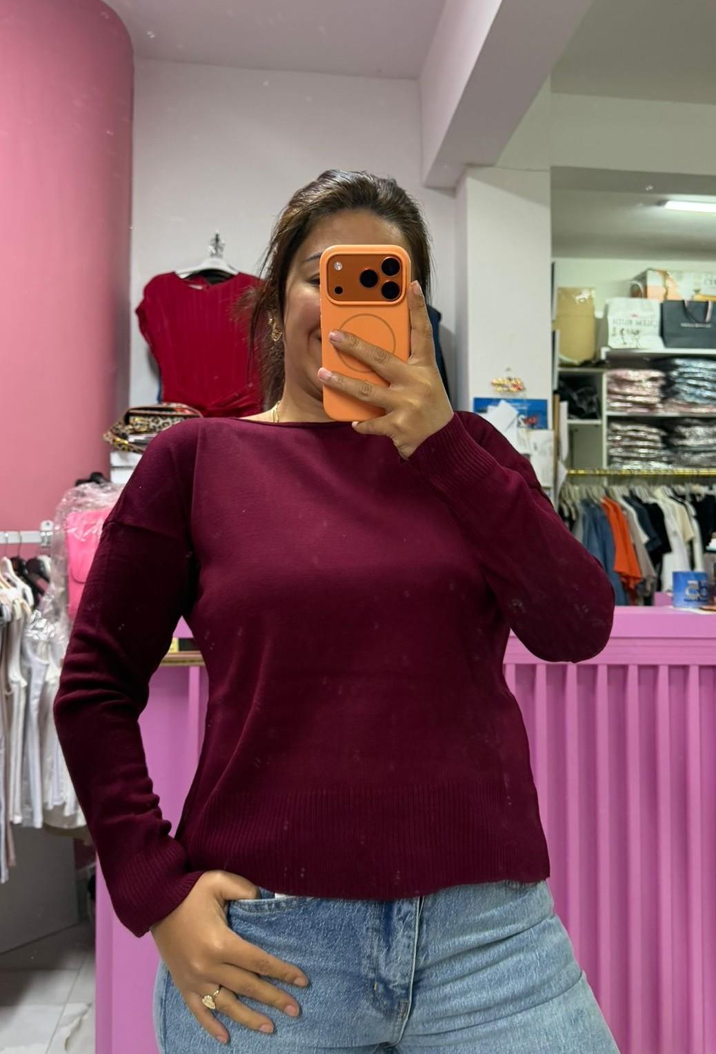 Kayık yaka Bordo Triko Bluz(38-42 uyumlu)