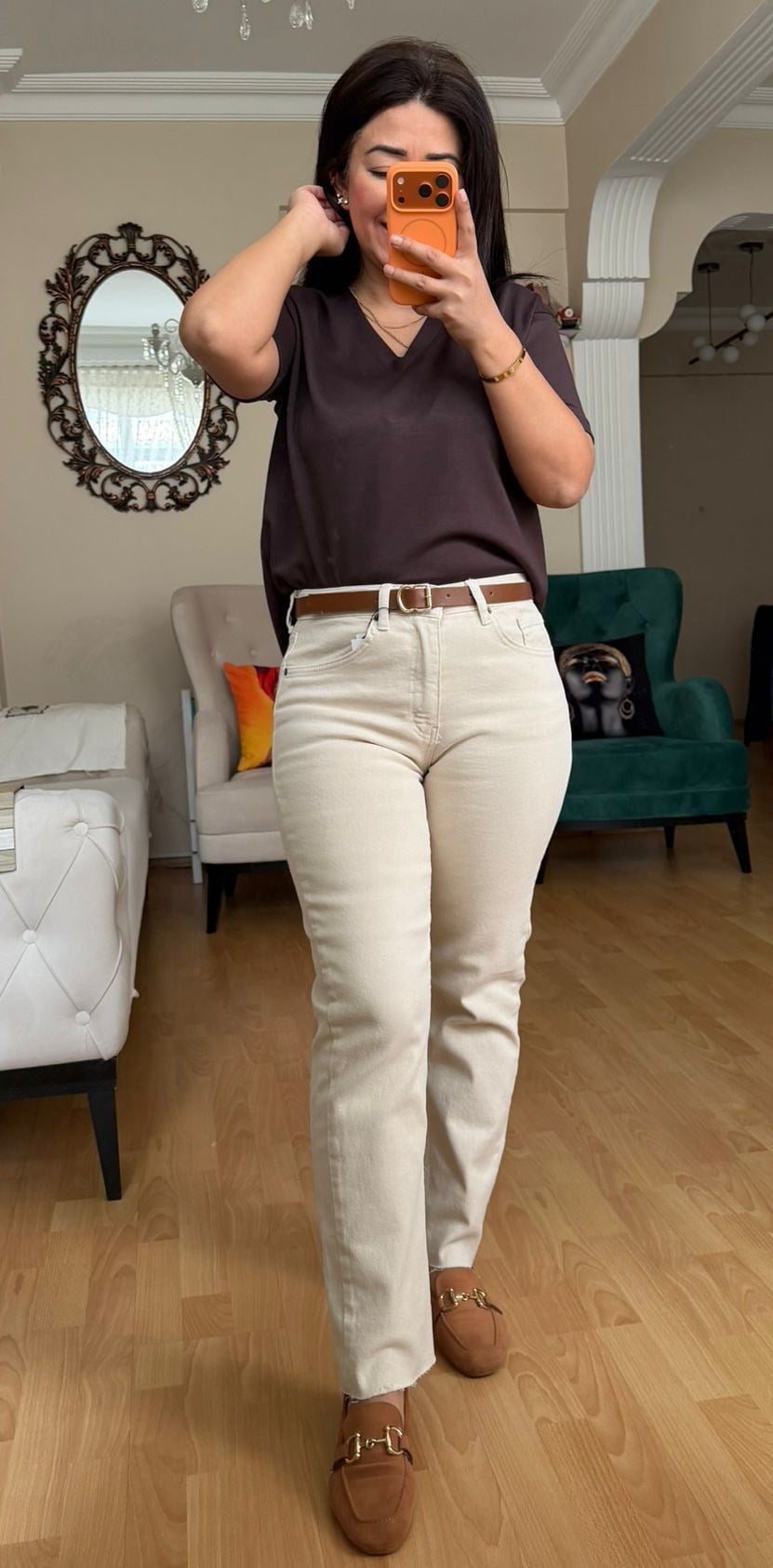 Krem Rengi Boyfit Jean Pantolon
