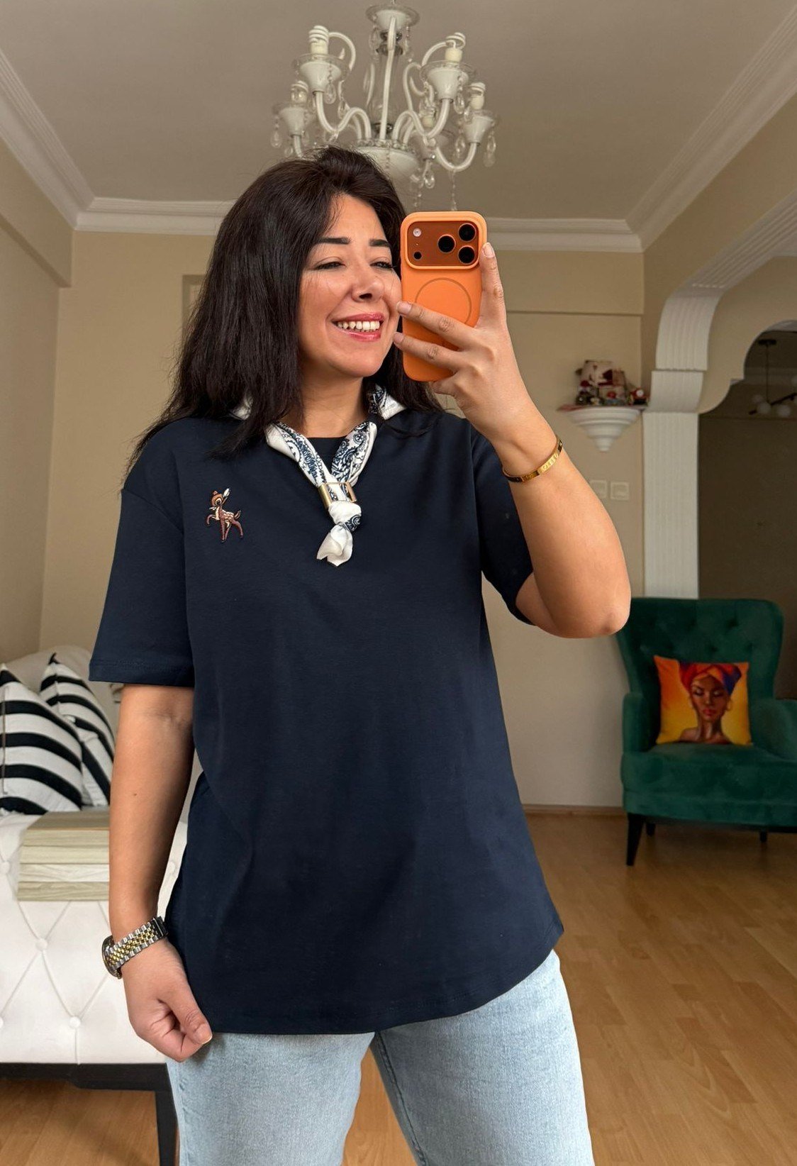 Lacivert Flarlı  Tişört 
