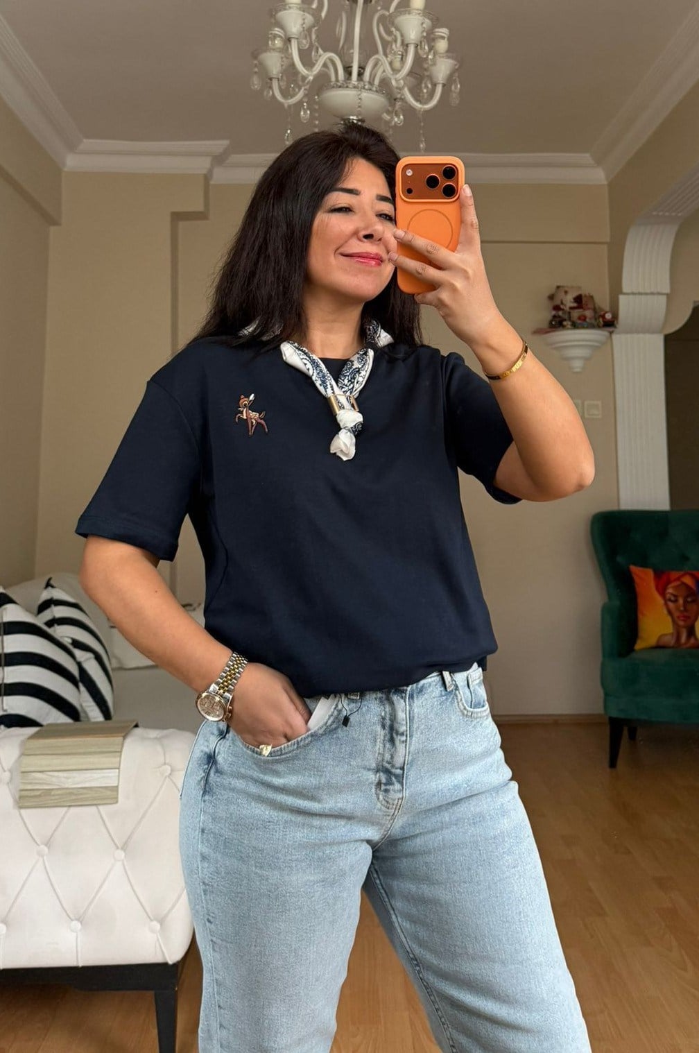 Lacivert Flarlı  Tişört 
