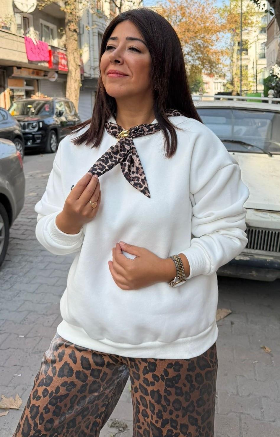 Leopar Flarlı Sweatsört