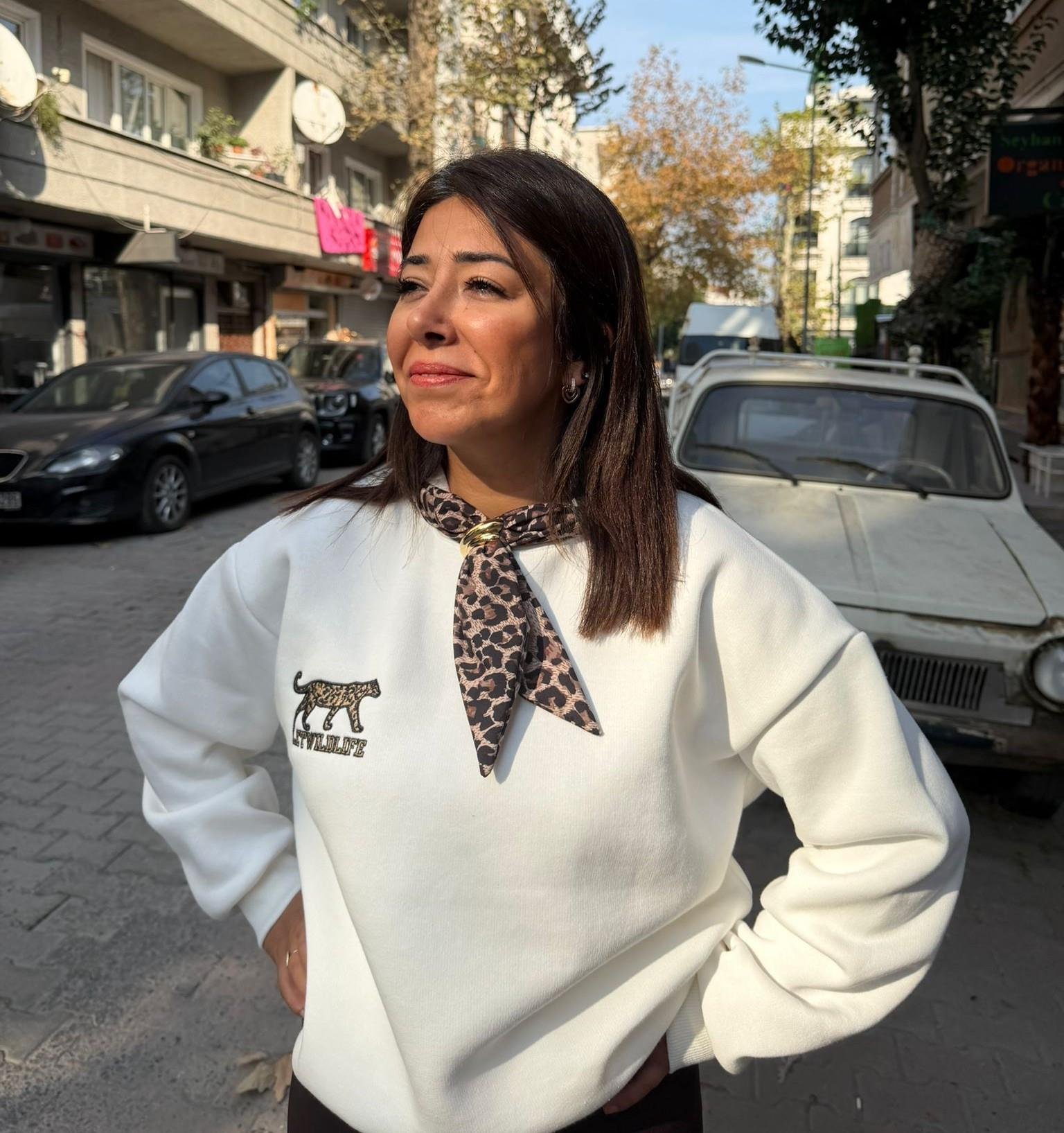 Leopar Flarlı Sweatsört