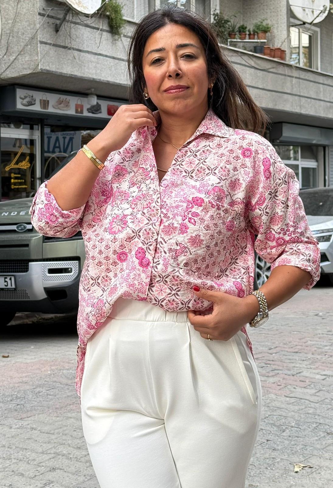 Pembe Çiçekli Gömlek ZRA (kendi bednenizi alın))