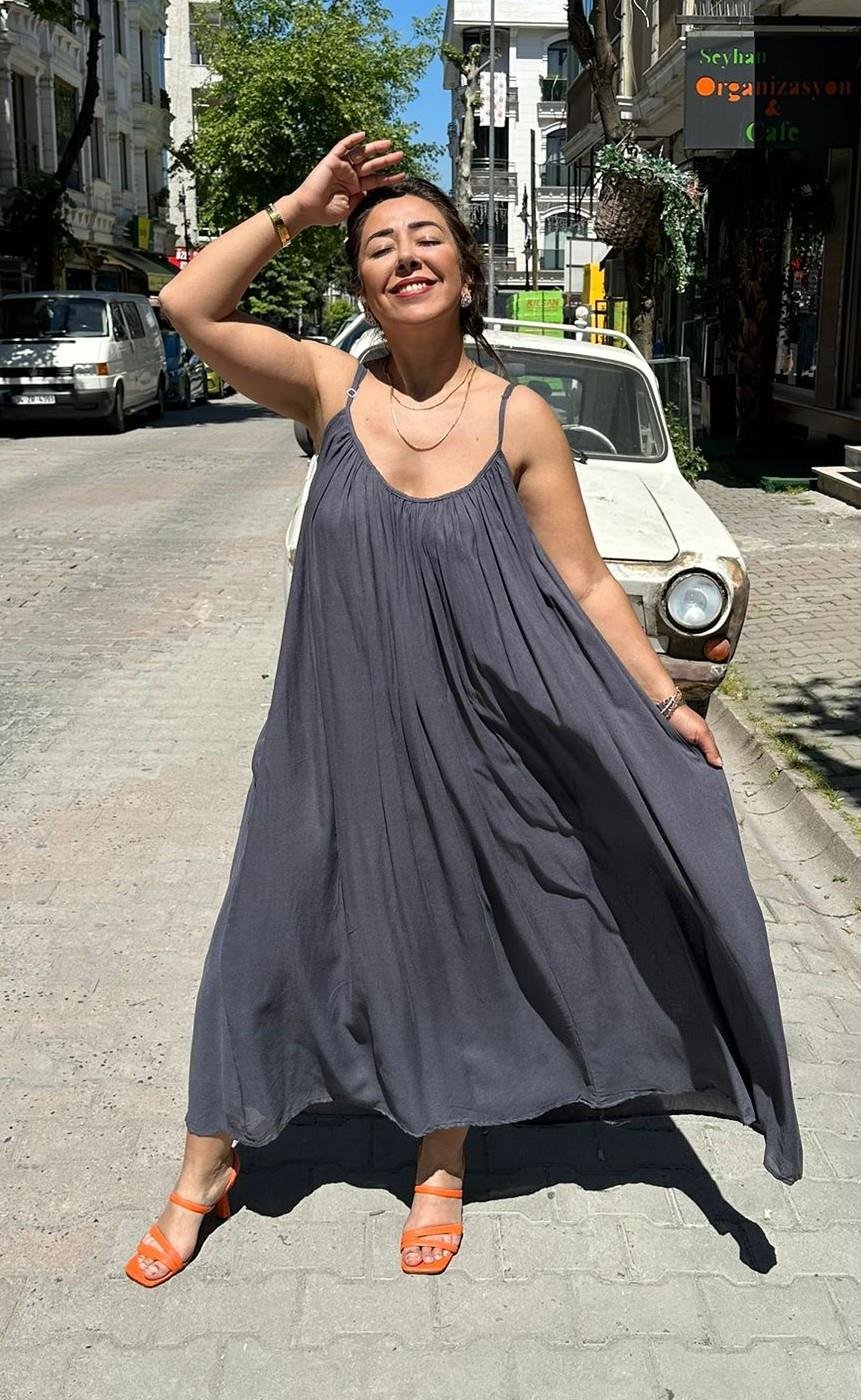 Rüzgar Gri Elbise (Astarlı)